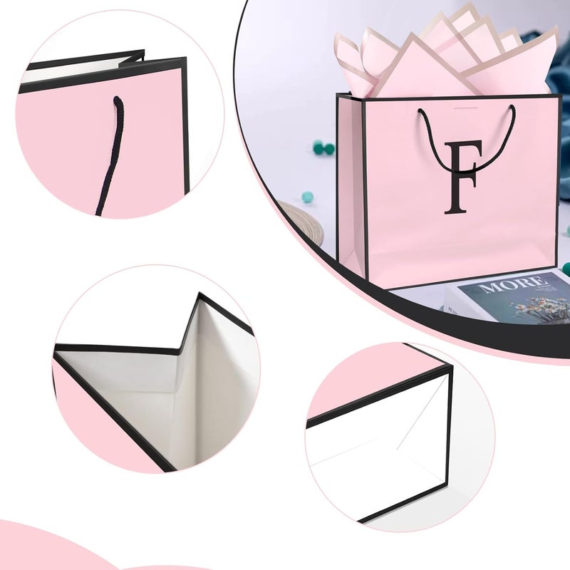 QLSKO Personalized Initial Paper Bag for Women Grils,Monogrammed Gift Bag with Bow Ribbon,Wrapping Tissue and Card Matching Envelope Sticker (Pink, F-Medium) - Image 3